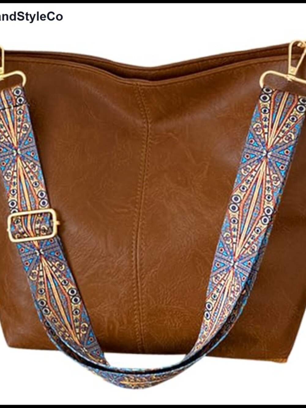 Vegan Leather Hobo Crossbody Bag Adjustable Guitar Strap Purse